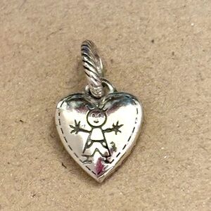 🆕 Brighton Happy Boy silver heart charm Stick figure both sides Retired NWOT